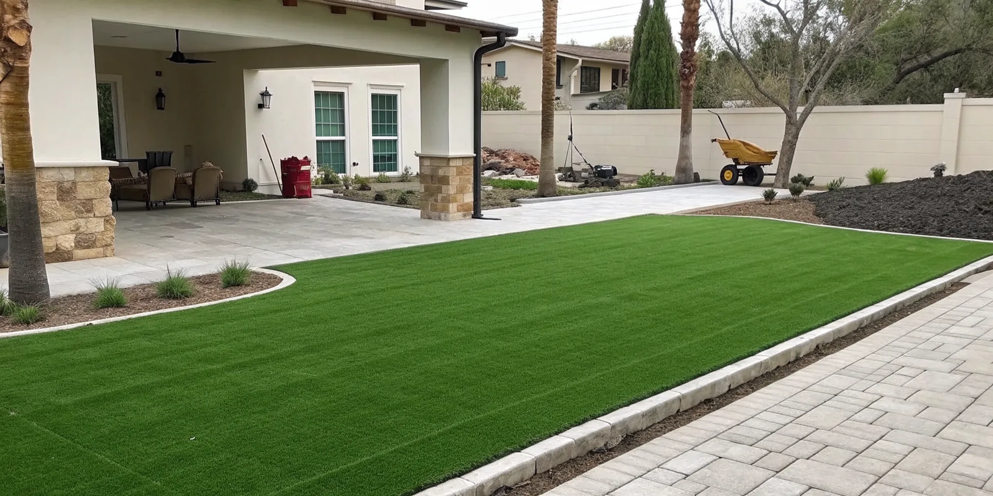 A flawless synthetic turf installation in a modern backyard with clean edges.