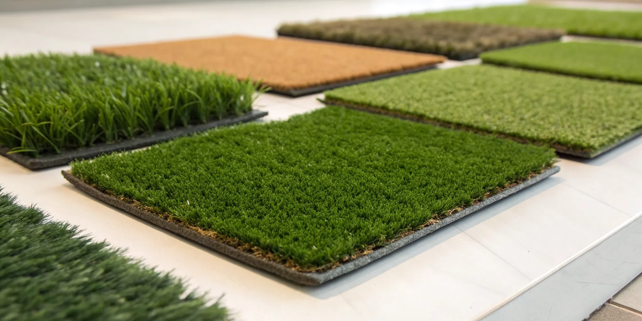 A variety of artificial turf samples from leading USA manufacturers.