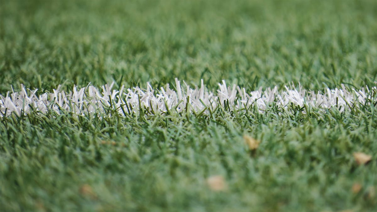 Close-up view of high-quality artificial turf fibers showing realistic grass texture