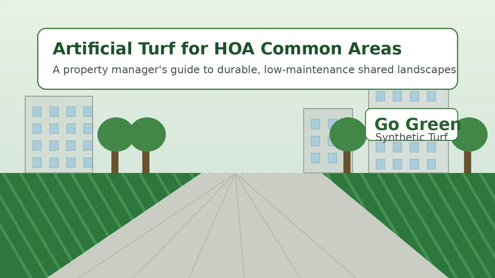 Artificial turf for HOA common areas with shared walkways and community landscaping